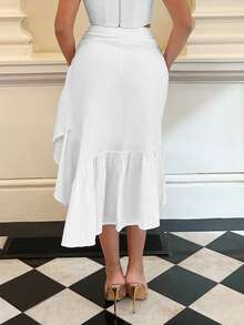 SHEIN SXY Ruched Ruffle Hem Skirt - White - View 7