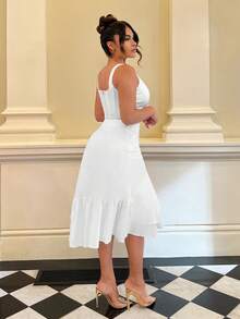 SHEIN SXY Ruched Ruffle Hem Skirt - White - View 2