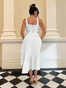 SHEIN SXY Ruched Ruffle Hem Skirt - White - View 8