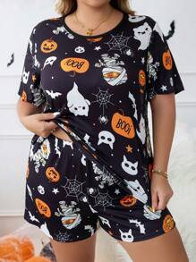 Plus Halloween Print PJ Set - Black - View 1