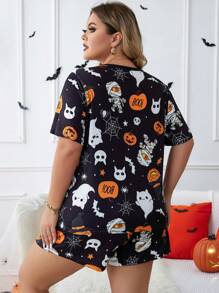 Plus Halloween Print PJ Set - Black - View 2