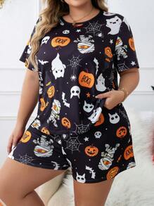 Plus Halloween Print PJ Set - Black - View 4