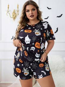 Plus Halloween Print PJ Set - Black - View 6