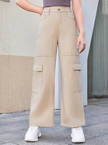 Thiếu niên cô gái Túi có nắp Quần jean chở hàng - Màu be - Xem 1