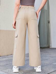 Thiếu niên cô gái Túi có nắp Quần jean chở hàng - Màu be - Xem 2