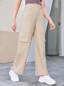 Thiếu niên cô gái Túi có nắp Quần jean chở hàng - Màu be - Xem 4