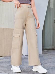 Thiếu niên cô gái Túi có nắp Quần jean chở hàng - Màu be - Xem 5