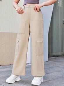 Thiếu niên cô gái Túi có nắp Quần jean chở hàng - Màu be - Xem 6