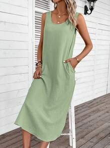 SHEIN LUNE Vestido tank unicolor - verde menta - Ver 3