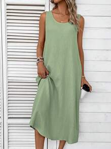 SHEIN LUNE Vestido tank unicolor - verde menta - Ver 4