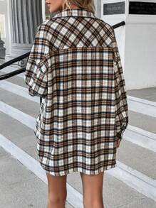 SHEIN LUNE Plaid Print Drop Shoulder Flap Pocket Overcoat - Multicolor - View 2