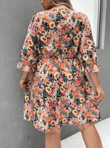 EMERY ROSE Plus Floral Print Flare Sleeve Dress - Multicolor - View 2