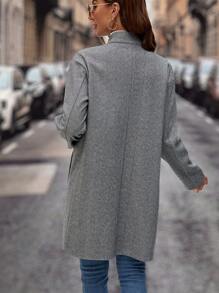 SHEIN LUNE Zip Up Drop Shoulder Overcoat - Grey - View 2