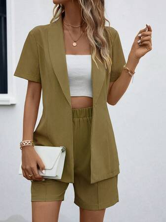 SHEIN Privé 青果領單釦西裝外套&短褲