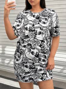 SHEIN Coolane Hơn Đồ họa đầu lâu Váy áo thun - màu đen - Xem 1