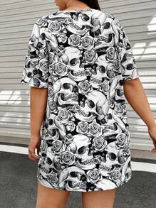 SHEIN Coolane Hơn Đồ họa đầu lâu Váy áo thun - màu đen - Xem 2