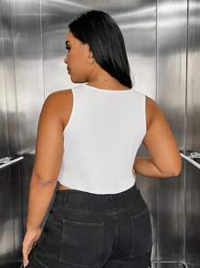 SHEIN EZwear 大碼汽車和標語圖案背心上衣 - 白色 - 查看 2