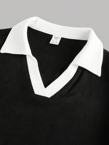 Thiếu niên cô gái Cổ áo tương phản Tay áo lồng đèn Đầm - màu đen - Xem 4