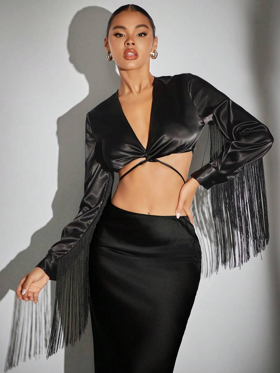 Fringe Trim Tie Back Crop Top