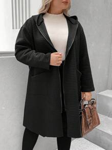 SHEIN LUNE Hơn Túi Kép Thả vai Áo trùm đầu - màu đen - Xem 1