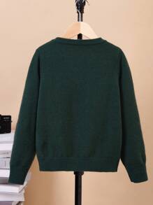 SHEIN Tween Boy Letter Patched Button Front Cardigan - Dark Green - View 2