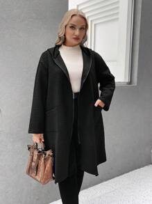 SHEIN LUNE Hơn Túi Kép Thả vai Áo trùm đầu - màu đen - Xem 3