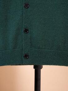 SHEIN Tween Boy Letter Patched Button Front Cardigan - Dark Green - View 3