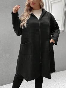 SHEIN LUNE Hơn Túi Kép Thả vai Áo trùm đầu - màu đen - Xem 5