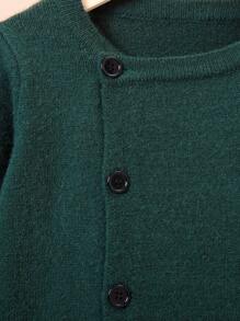 SHEIN Tween Boy Letter Patched Button Front Cardigan - Dark Green - View 5