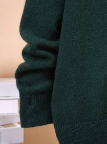 SHEIN Tween Boy Letter Patched Button Front Cardigan - Dark Green - View 7