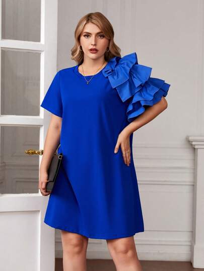 SHEIN Clasi 大碼1入組荷葉邊素色T恤洋裝