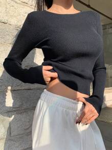 DAZY 女士纯色圆领长袖修身商务休闲套头衫，秋季女装