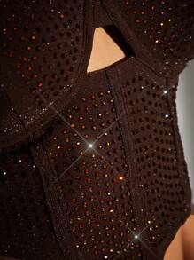 SHEIN BAE Cami Top mit Strass Detail, Ausschnitt vorne, - Schokoladenbraun - Übersicht 5