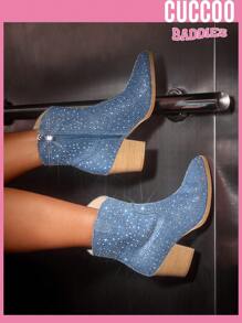 CUCCOO SZL 女性水鑽裝飾西部牛仔靴,粗跟魅力四射靴子