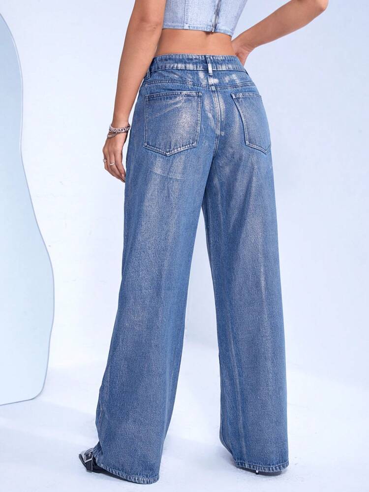 Zipper Fly Wide Leg Jeans