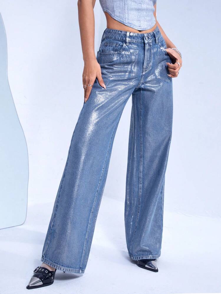 Zipper Fly Wide Leg Jeans