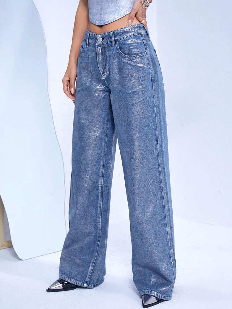 Zipper Fly Wide Leg Jeans