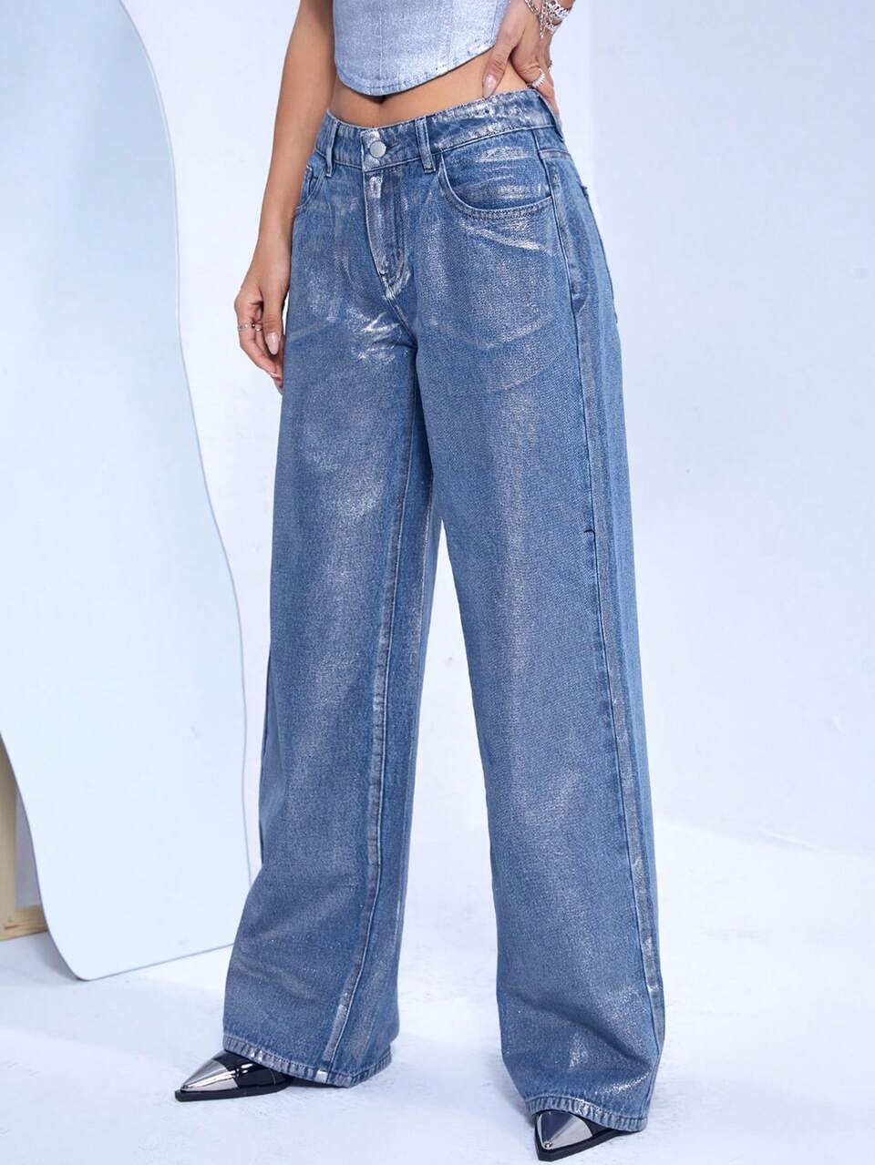 Zipper Fly Wide Leg Jeans