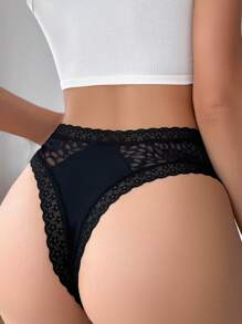 Contrast Lace Bow Front Panty Sexy Lingerie Bow Tie - Black - View 1