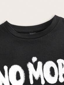 SHEIN EZwear Casual Letter Print Round Neck Short Sleeve Cropped Fitted Women T-Shirt, Suitable For Summer Back To School - Black - View 4