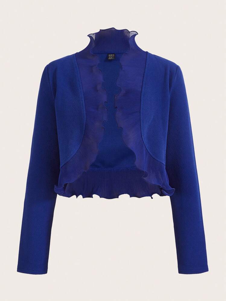 SHEIN LUNE שולי קפלים פתח קדמי ג'קט קצר - כחול מלכותי - ראה 1