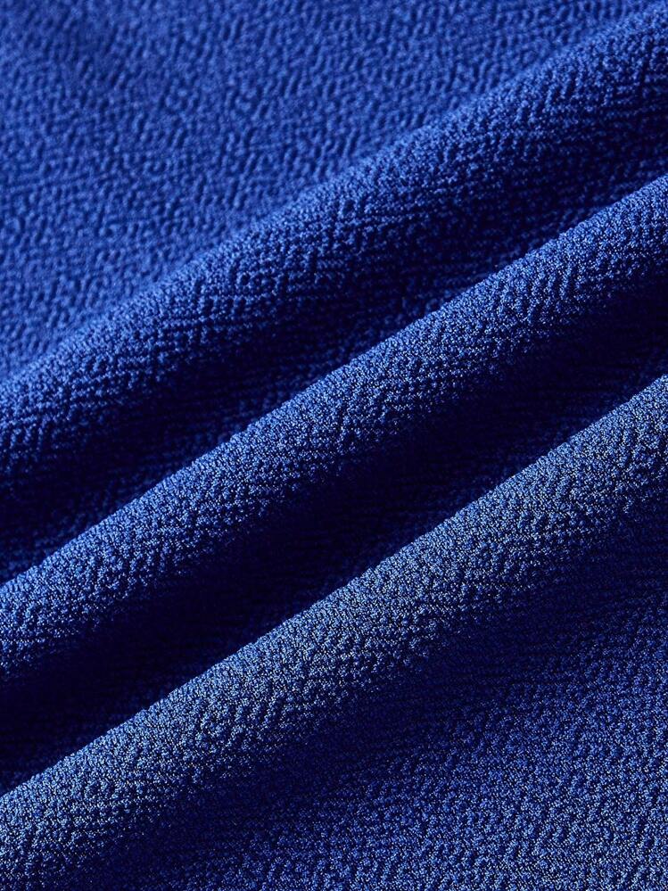 SHEIN LUNE שולי קפלים פתח קדמי ג'קט קצר - כחול מלכותי - ראה 3