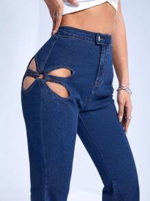 SHEIN ICON Jeans a gamba svasata scavato - Blu lavato scuro - Visualizzare 6