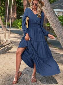 SHEIN LUNE 素色荷葉邊A字連衣裙 - 藏蓝色 - 查看 6