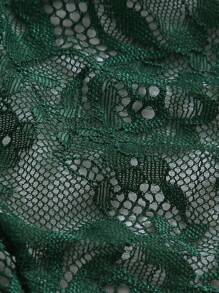 花卉蕾丝胸罩和丁字裤性感内衣套装 - 墨綠色 - 查看 7