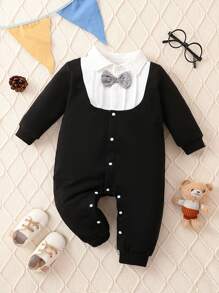 男嬰前蝴蝶結二合一連身褲 - 黑與白 - 查看 1