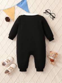 男嬰前蝴蝶結二合一連身褲 - 黑與白 - 查看 2