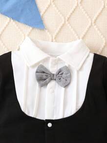 男嬰前蝴蝶結二合一連身褲 - 黑與白 - 查看 5