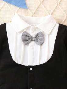 男嬰前蝴蝶結二合一連身褲 - 黑與白 - 查看 7