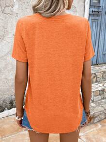EMERY ROSE 素色V領T恤 - 橘色 - 查看 3